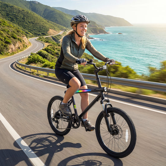 20 Inch Mountain Bike, LED Lights, 6-Speed Shimano, Black Kids Bike Black at Gallery Canada