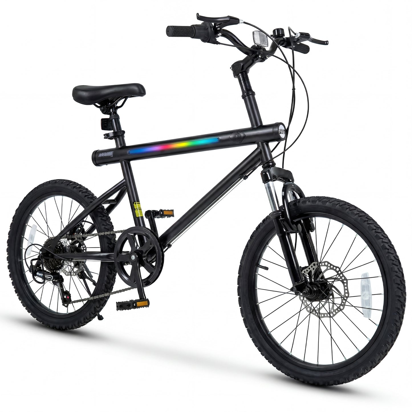 20 Inch Mountain Bike, LED Lights, 6-Speed Shimano, Black Kids Bike at Gallery Canada