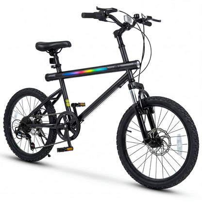 20 Inch Mountain Bike, LED Lights, 6-Speed Shimano, Black Kids Bike at Gallery Canada