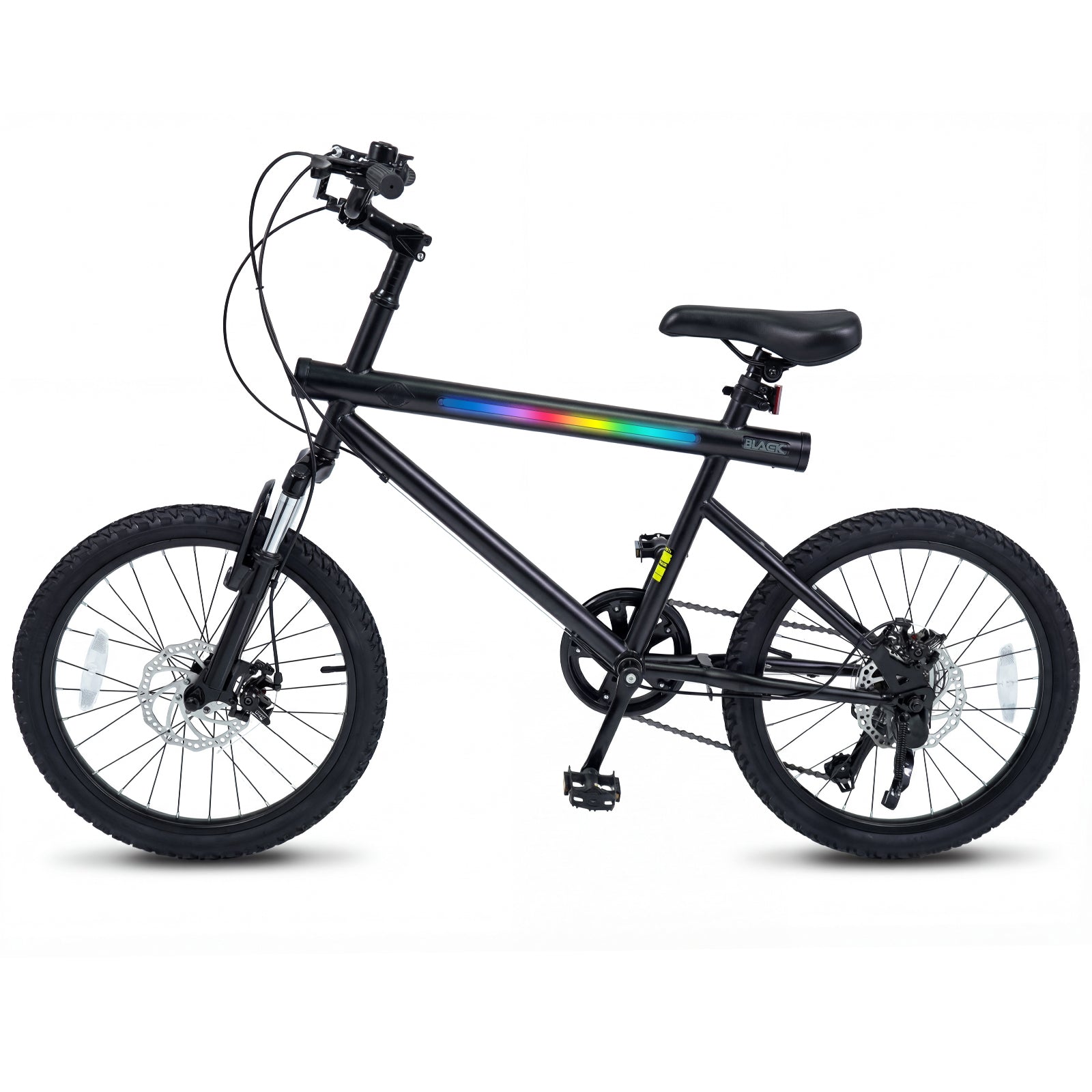 20 Inch Mountain Bike, LED Lights, 6-Speed Shimano, Black Kids Bike at Gallery Canada