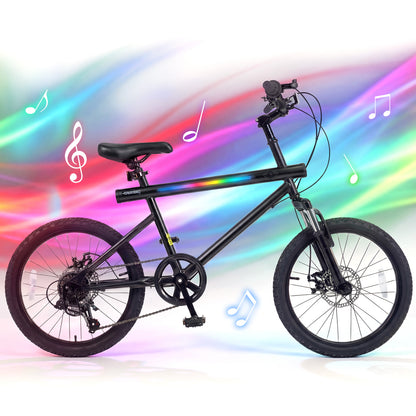 20 Inch Mountain Bike, LED Lights, 6-Speed Shimano, Black Kids Bike at Gallery Canada