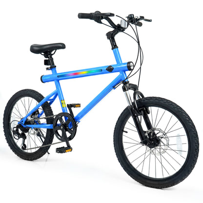 20 Inch Mountain Bike, 6-Speed Shimano, LED Lights, Speakers, Blue Kids Bike Blue at Gallery Canada