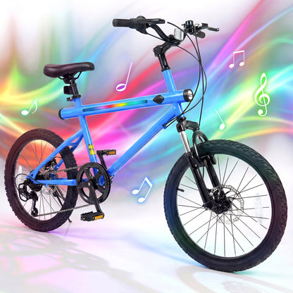 20 Inch Mountain Bike, 6-Speed Shimano, LED Lights, Speakers, Blue Kids Bike at Gallery Canada