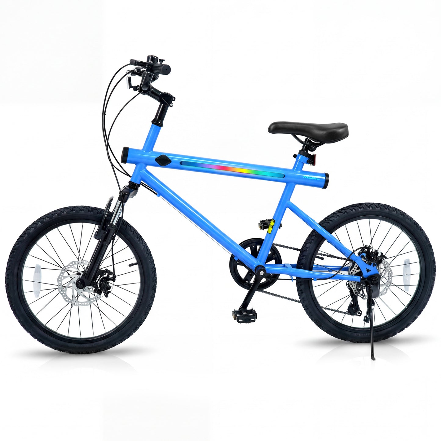 20 Inch Mountain Bike, 6-Speed Shimano, LED Lights, Speakers, Blue Kids Bike at Gallery Canada