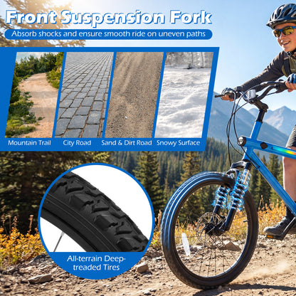 20 Inch Mountain Bike, 6-Speed Shimano, LED Lights, Speakers, Blue Kids Bike at Gallery Canada