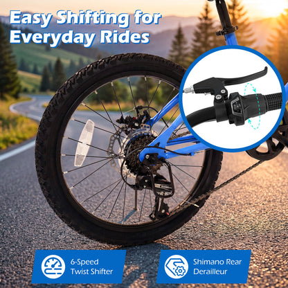 20 Inch Mountain Bike, 6-Speed Shimano, LED Lights, Speakers, Blue Kids Bike at Gallery Canada