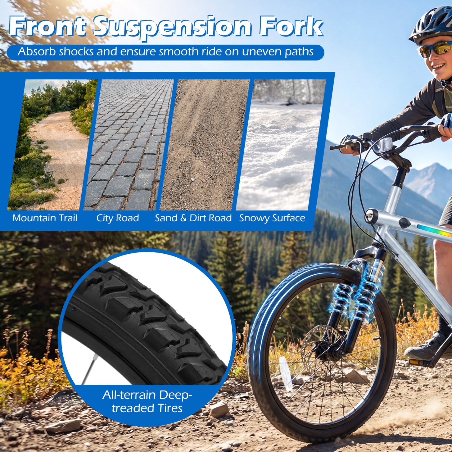 20 Inch Mountain Bike, LED Lights, 6-Speed Shimano, Silver Kids Bike at Gallery Canada