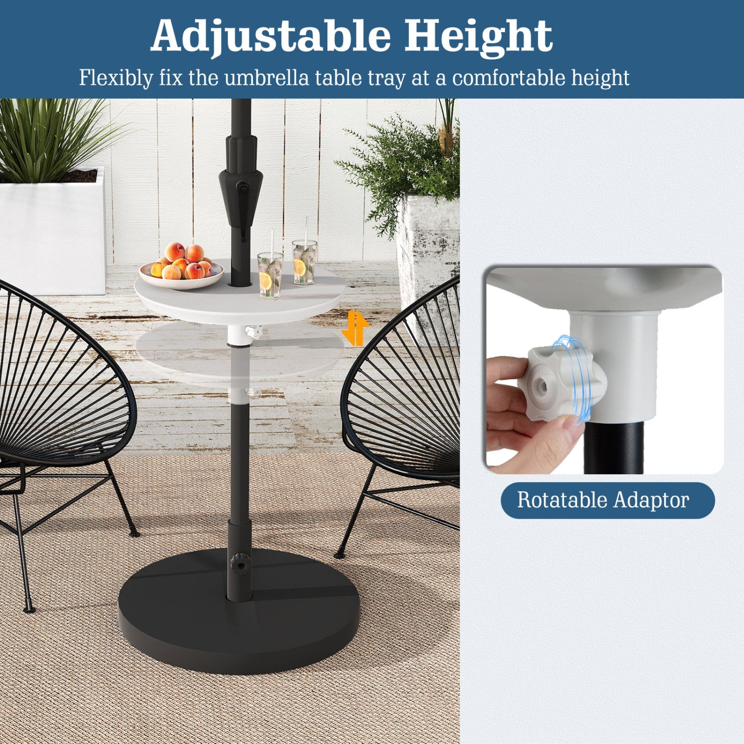 20 Inch Outdoor Adjustable Umbrella Table, White Outdoor Umbrella Bases at Gallery Canada