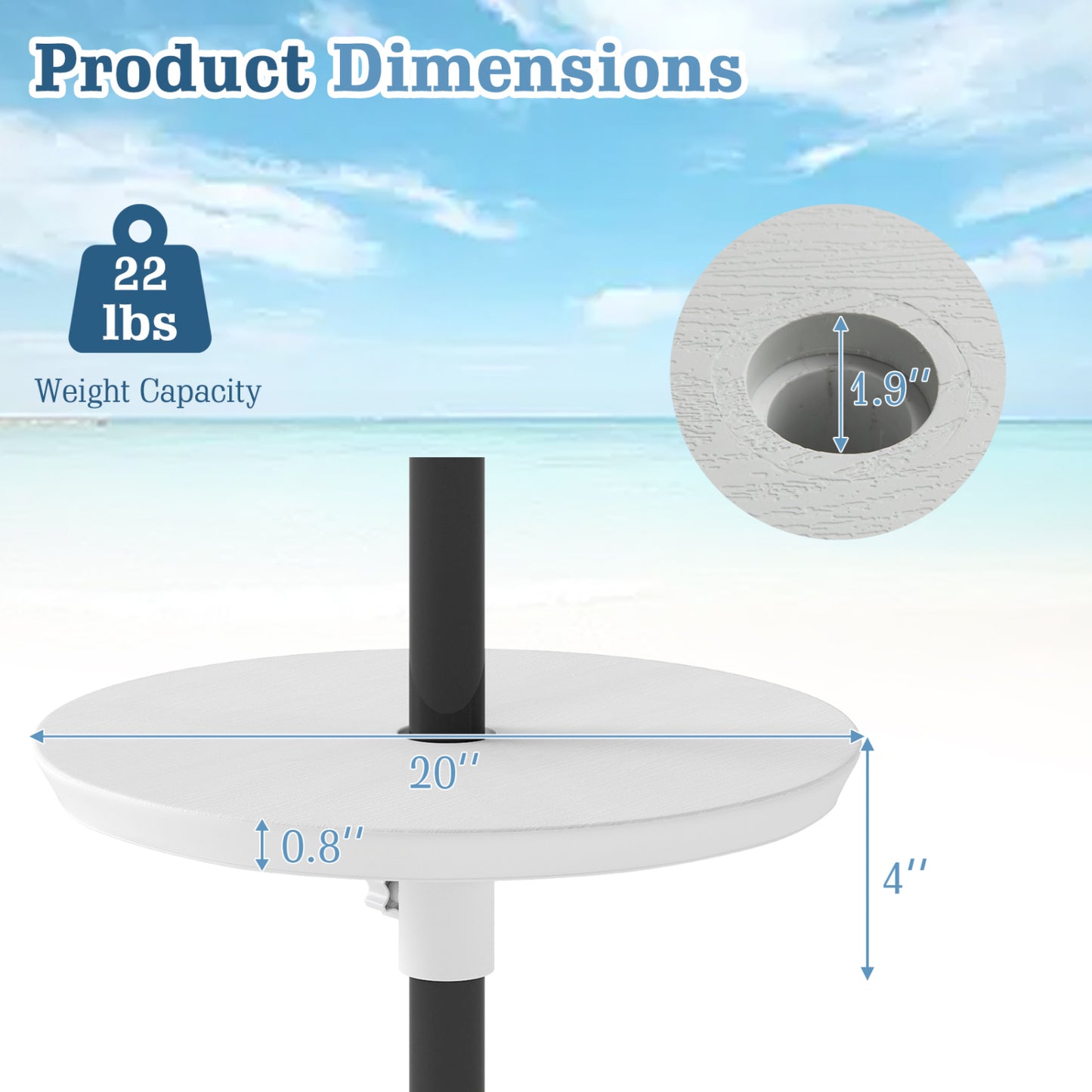 20 Inch Outdoor Adjustable Umbrella Table, White Outdoor Umbrella Bases at Gallery Canada