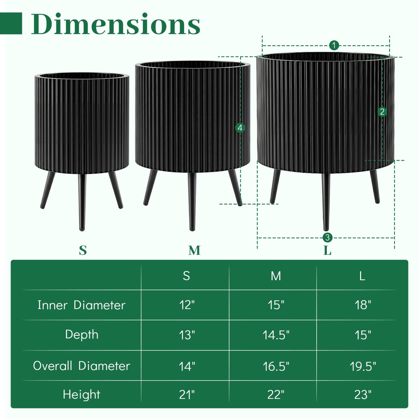 20 Inch Plant Pot With Stand, Tapered Legs