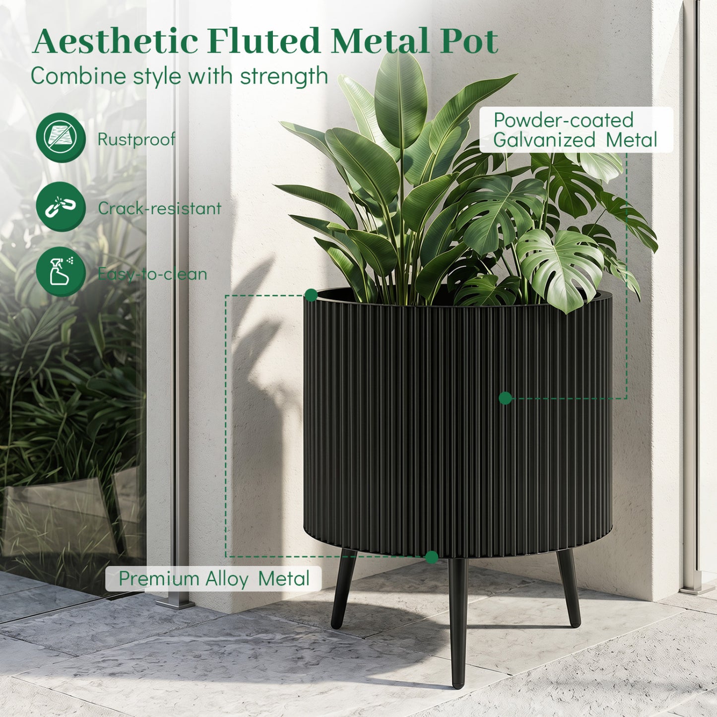 20 Inch Plant Pot With Stand, Tapered Legs