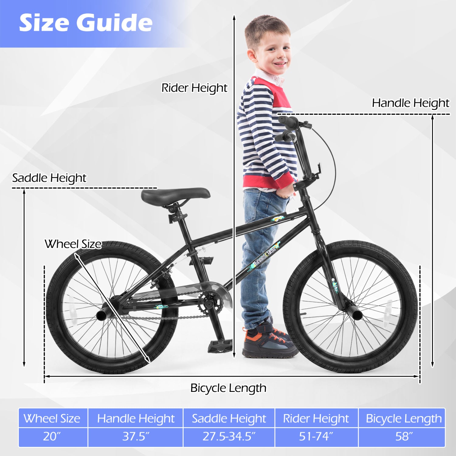 20 Inch Trick Bicycle with 360 Degree Steering and Adjustable Seat for Kids and Teens, Black Kids Bike at Gallery Canada