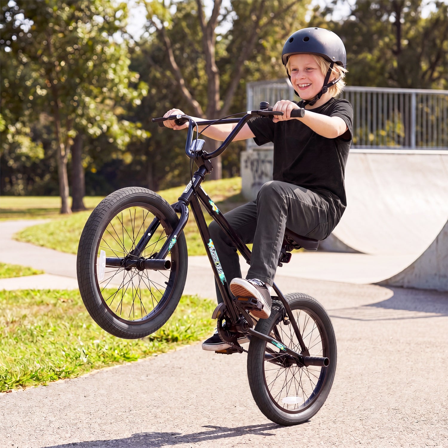 20 Inch Trick Bicycle with 360 Degree Steering and Adjustable Seat for Kids and Teens, Black Kids Bike at Gallery Canada