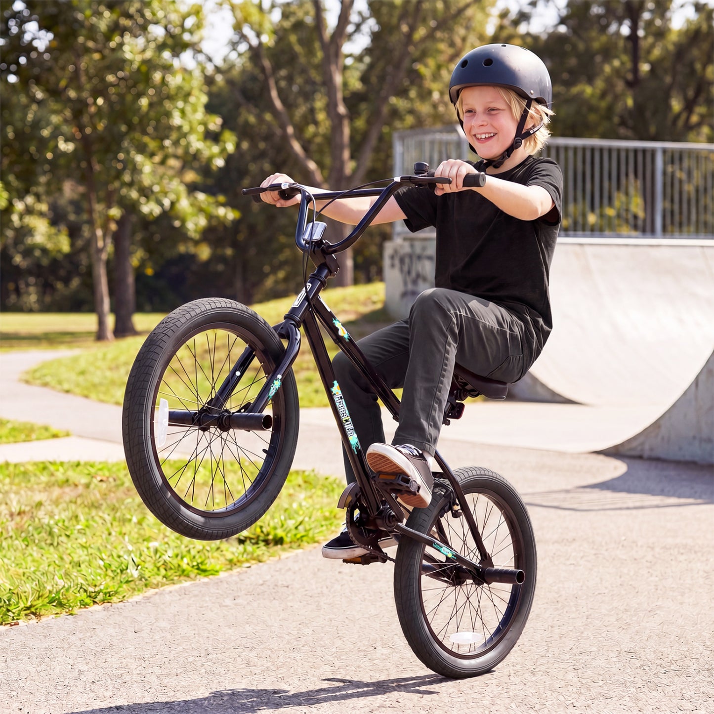 20 Inch Trick Bicycle with 360 Degree Steering and Adjustable Seat for Kids and Teens, Black Kids Bike at Gallery Canada
