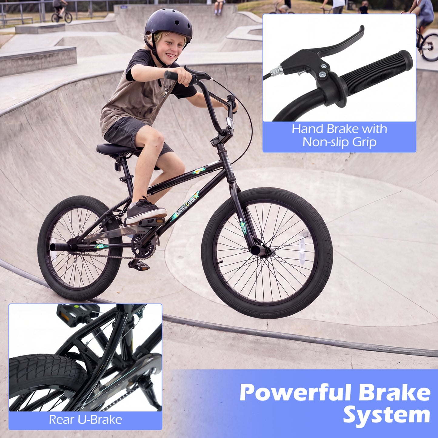 20 Inch Trick Bicycle with 360 Degree Steering and Adjustable Seat for Kids and Teens, Black Kids Bike at Gallery Canada