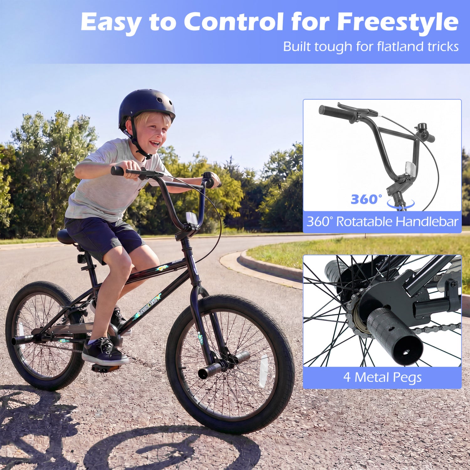 20 Inch Trick Bicycle with 360 Degree Steering and Adjustable Seat for Kids and Teens, Black Kids Bike at Gallery Canada