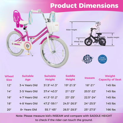 20 Inch Kids Bike with Front Basket and 2 Brake System for 8+ Years Old Rose Red, Rose Red Kids Bike at Gallery Canada