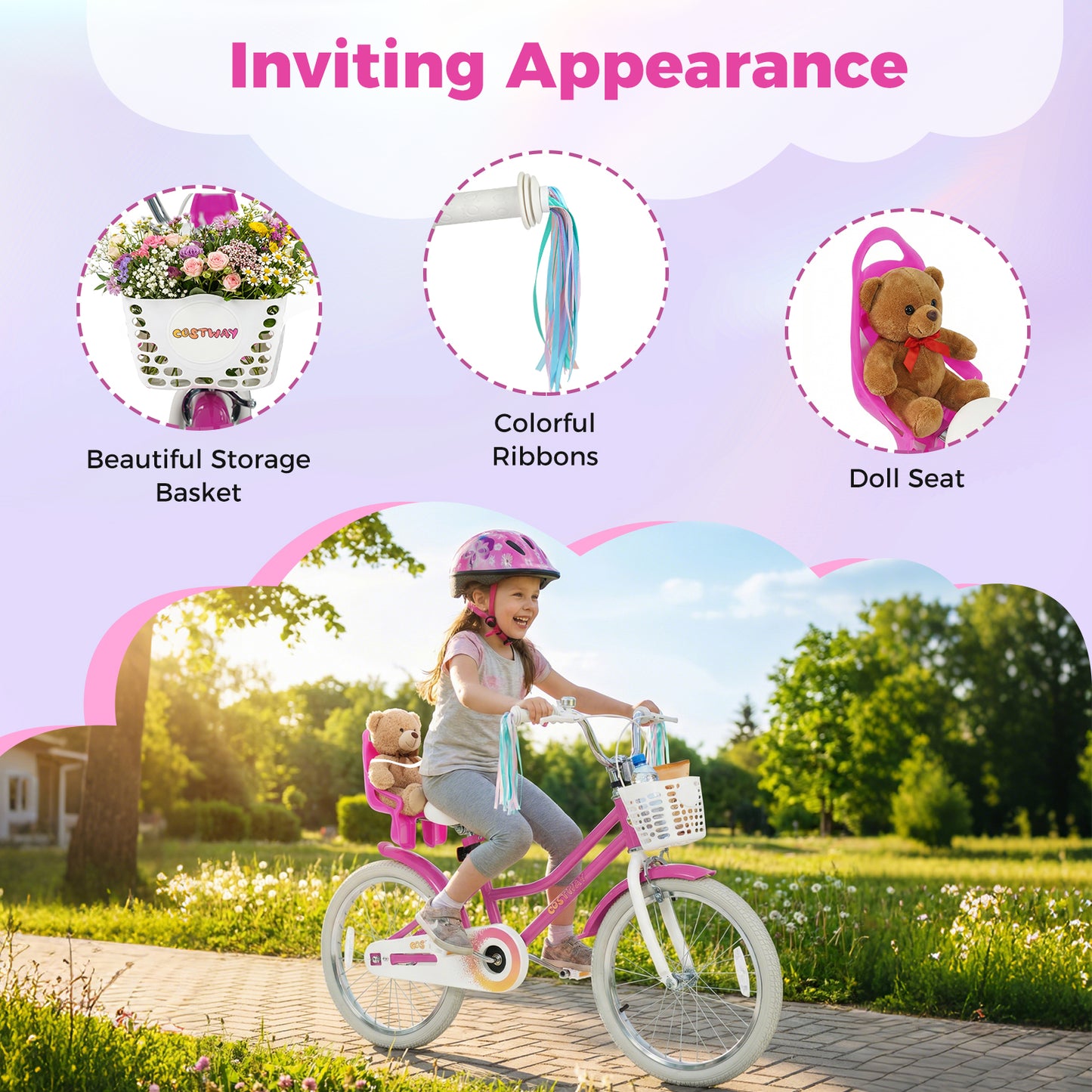 20 Inch Kids Bike with Front Basket and 2 Brake System for 8+ Years Old Rose Red, Rose Red Kids Bike at Gallery Canada