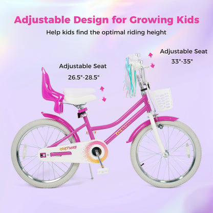 20 Inch Kids Bike with Front Basket and 2 Brake System for 8+ Years Old Rose Red, Rose Red Kids Bike at Gallery Canada