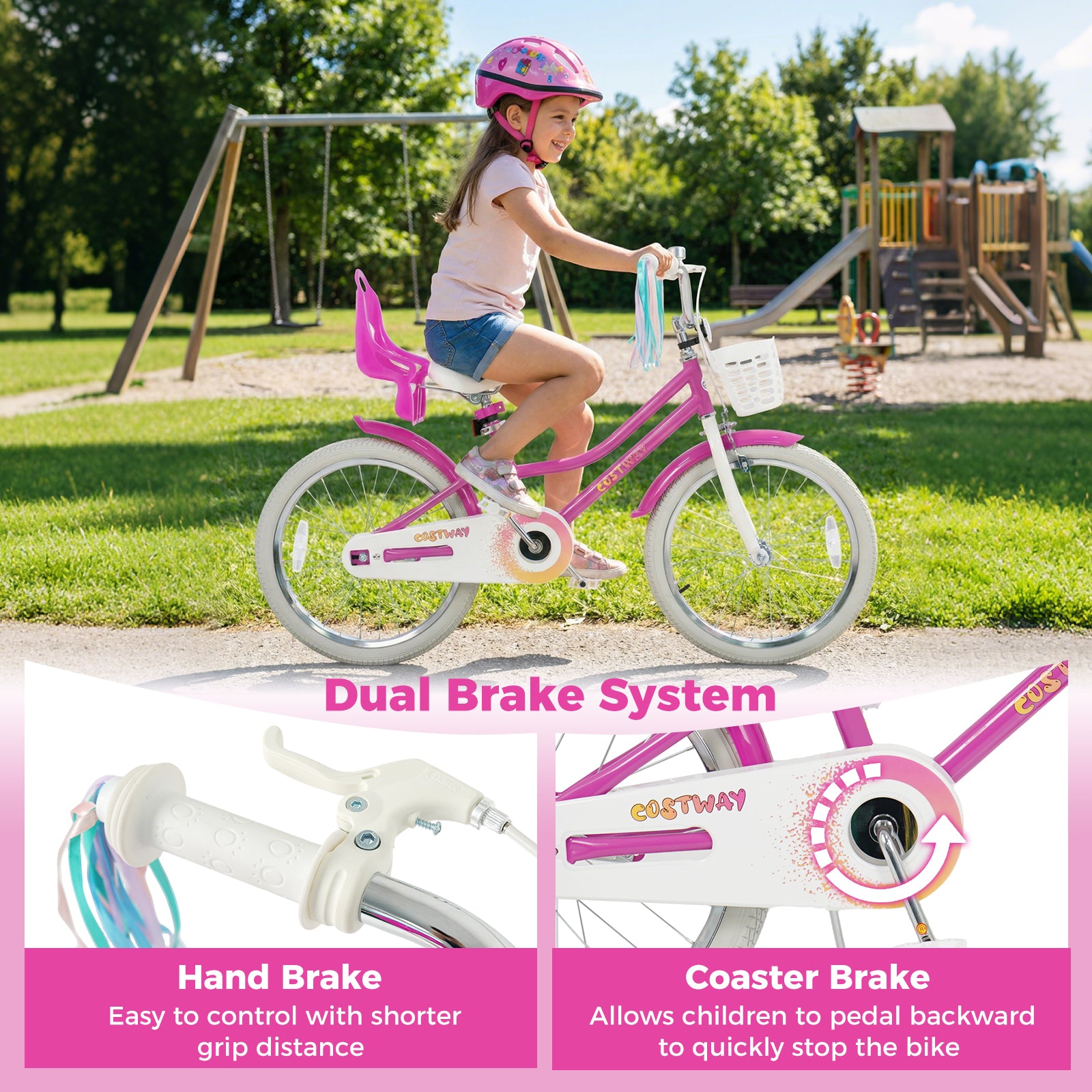 20 Inch Kids Bike with Front Basket and 2 Brake System for 8+ Years Old Rose Red, Rose Red Kids Bike at Gallery Canada