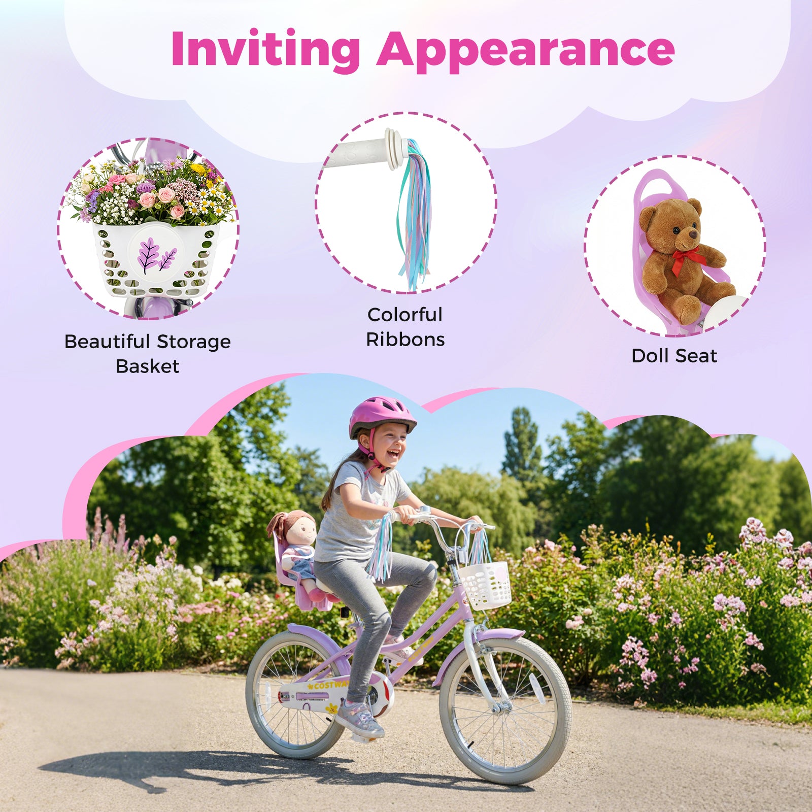 20 Inch Girls Bike Kids Bicycle with Doll Seat and Streamers for 8+ Years Old, Purple Kids Bike at Gallery Canada