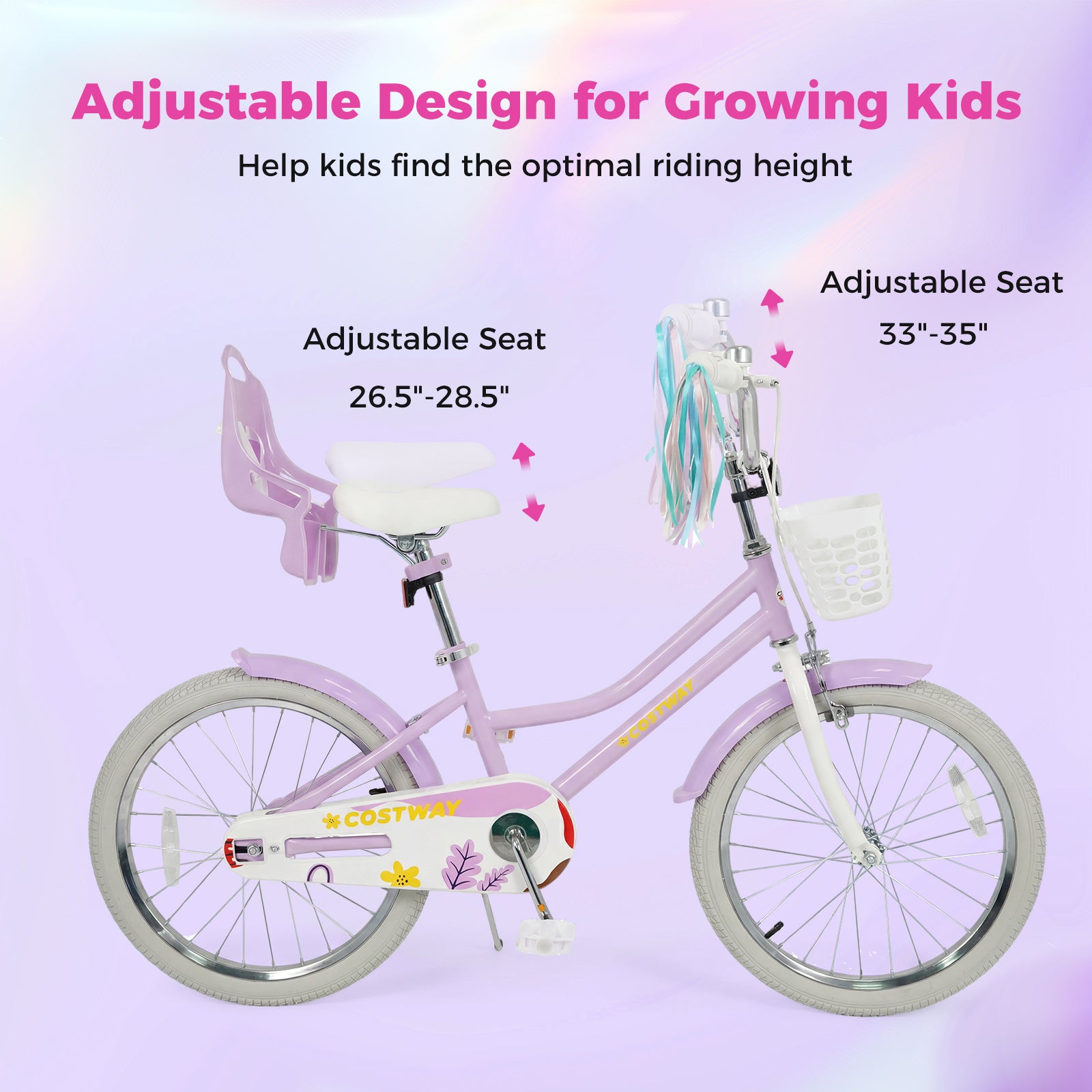 20 Inch Girls Bike Kids Bicycle with Doll Seat and Streamers for 8+ Years Old, Purple Kids Bike at Gallery Canada
