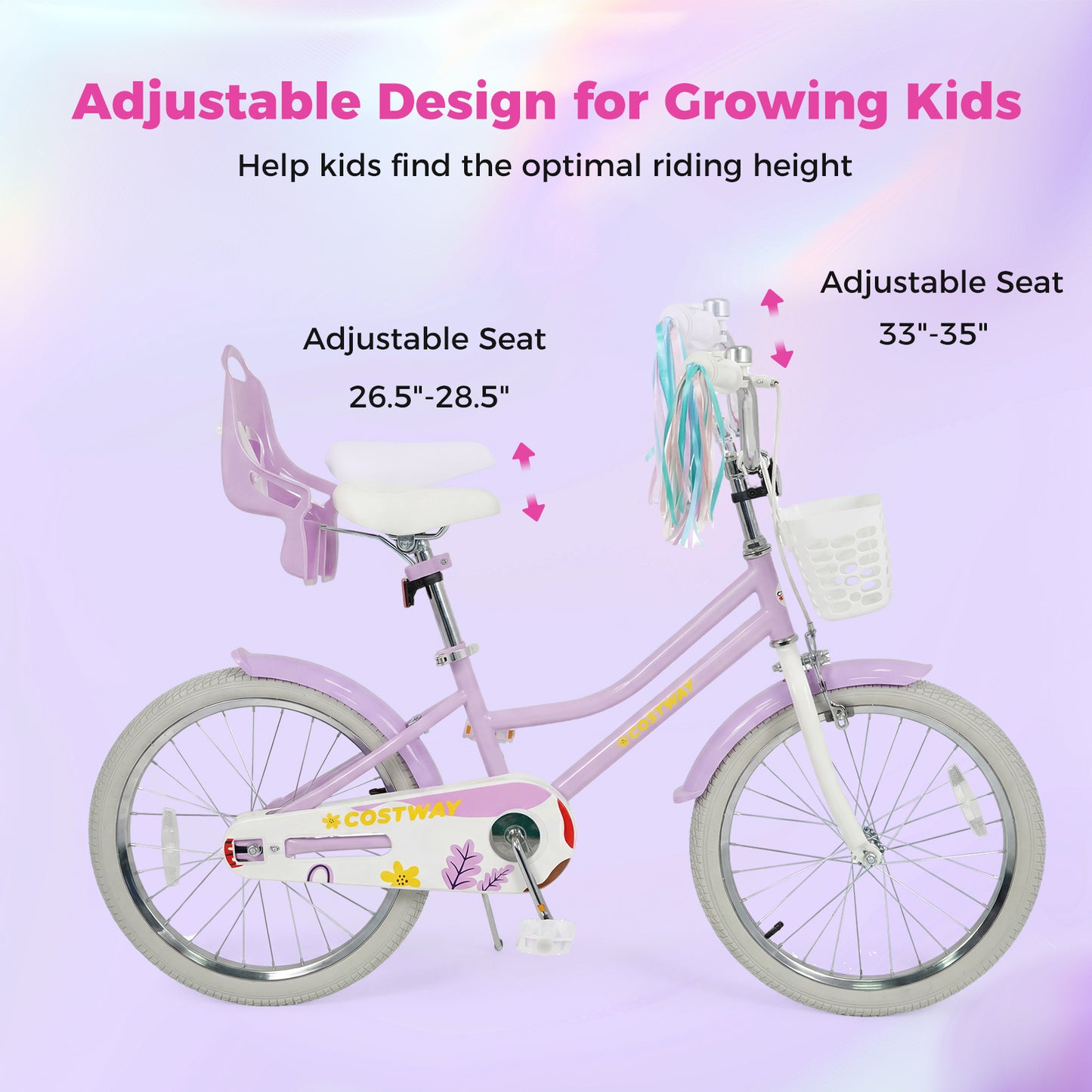 20 Inch Girls Bike Kids Bicycle with Doll Seat and Streamers for 8+ Years Old, Purple Kids Bike at Gallery Canada