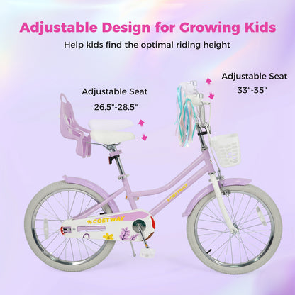 20 Inch Girls Bike Kids Bicycle with Doll Seat and Streamers for 8+ Years Old, Purple Kids Bike at Gallery Canada