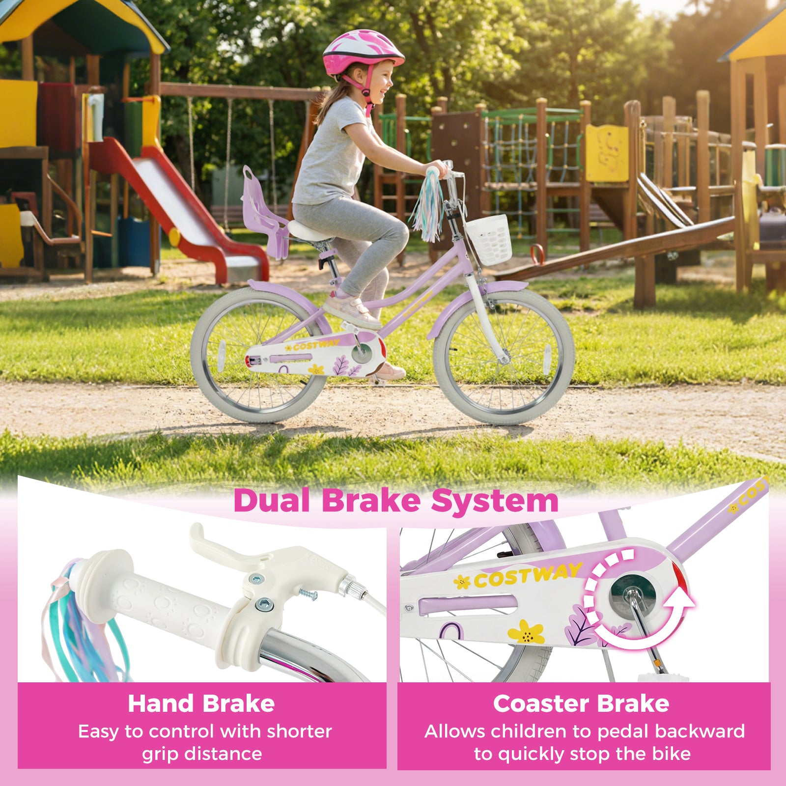 20 Inch Girls Bike Kids Bicycle with Doll Seat and Streamers for 8+ Years Old, Purple Kids Bike at Gallery Canada