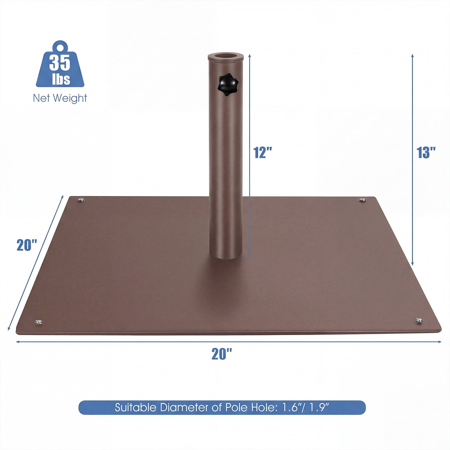 20 Inches Patio Umbrella Base Stand with 4 Adjustable Footpads, Brown Outdoor Umbrella Bases at Gallery Canada