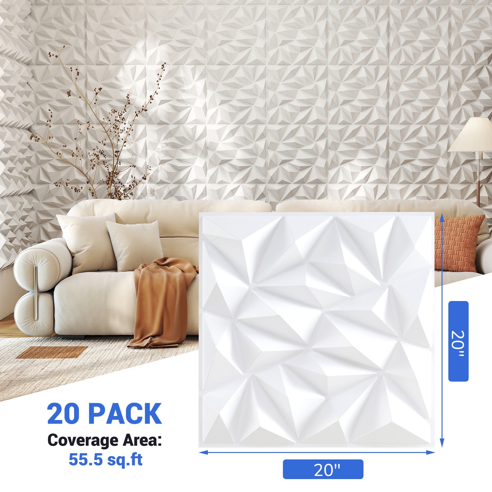 20-Pack 3D Wall Panels with Decorative Diamond Patterns, White Decorative Accessories at Gallery Canada
