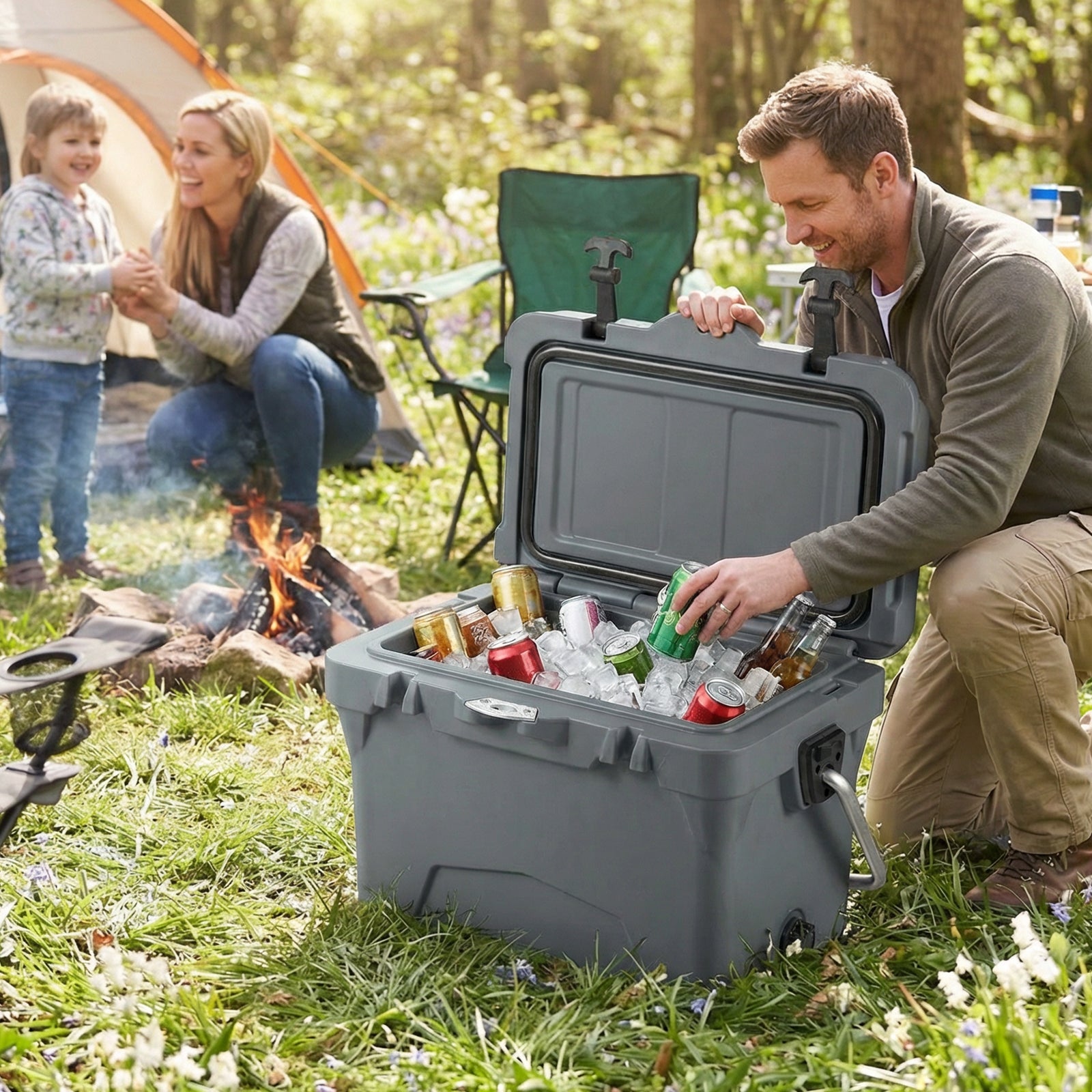20 Quart Portable Hard Cooler, Built-In Ruler And Bottle, Gray Coolers at Gallery Canada