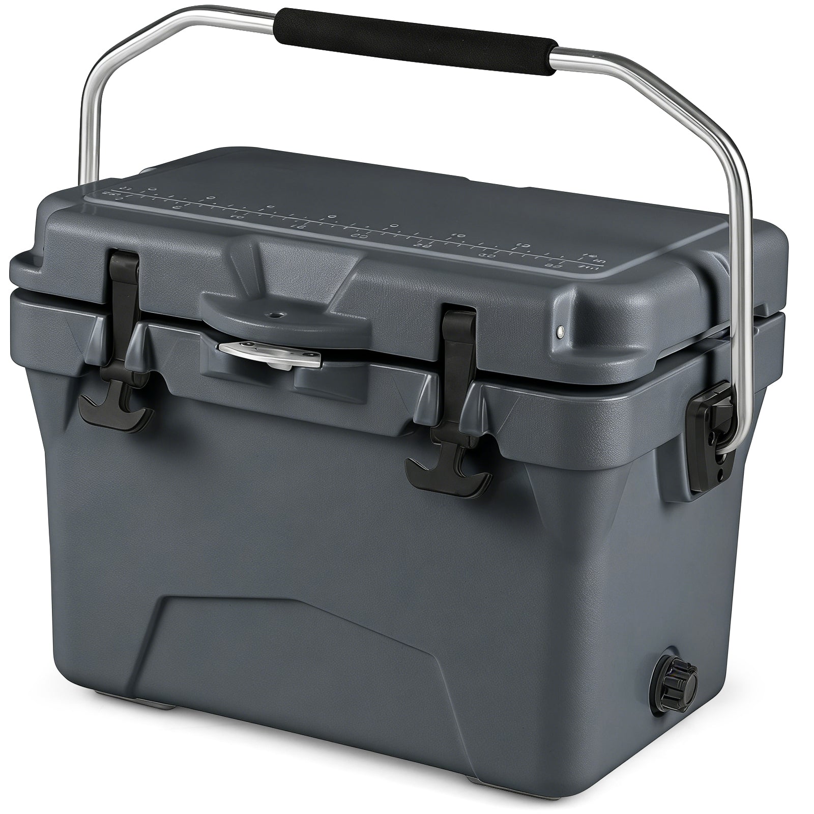 20 Quart Portable Hard Cooler, Built-In Ruler And Bottle, Gray Coolers at Gallery Canada