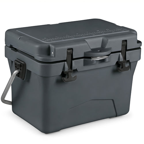 20 Quart Portable Hard Cooler, Built-In Ruler And Bottle, Gray
