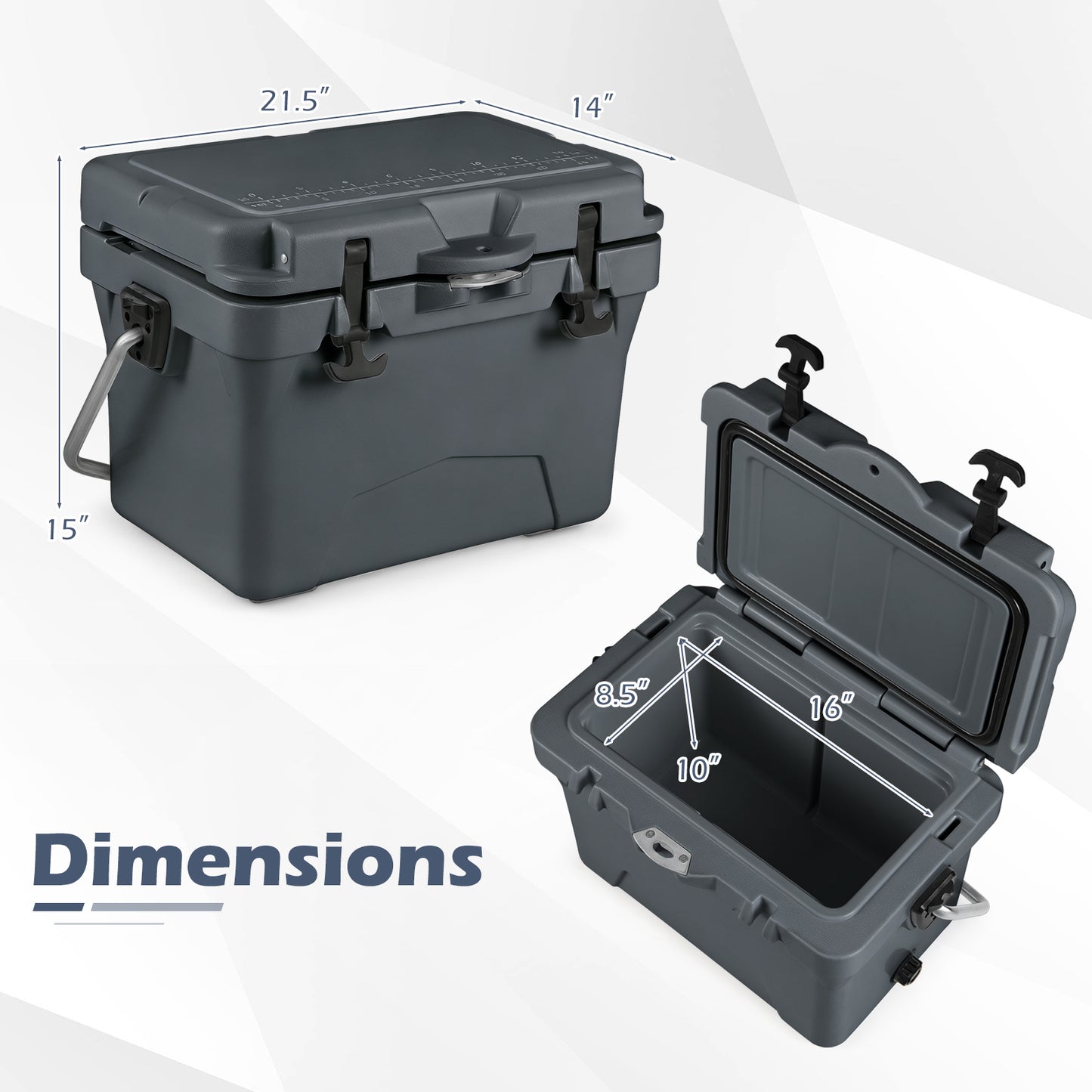 20 Quart Portable Hard Cooler, Built-In Ruler And Bottle, Gray Coolers at Gallery Canada