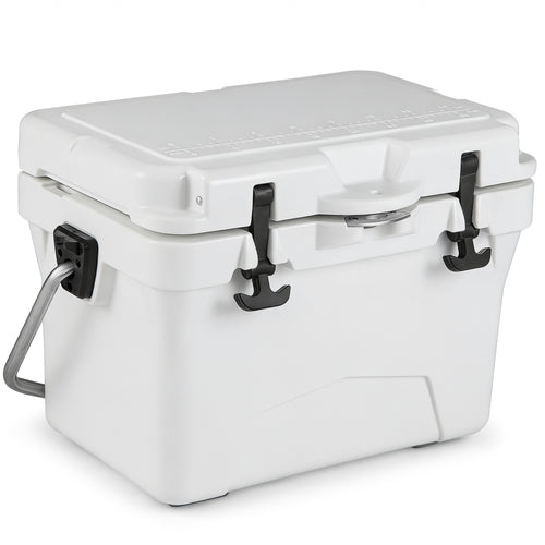 20 Quart Portable Hard Cooler, Built-In Ruler And Bottle, White
