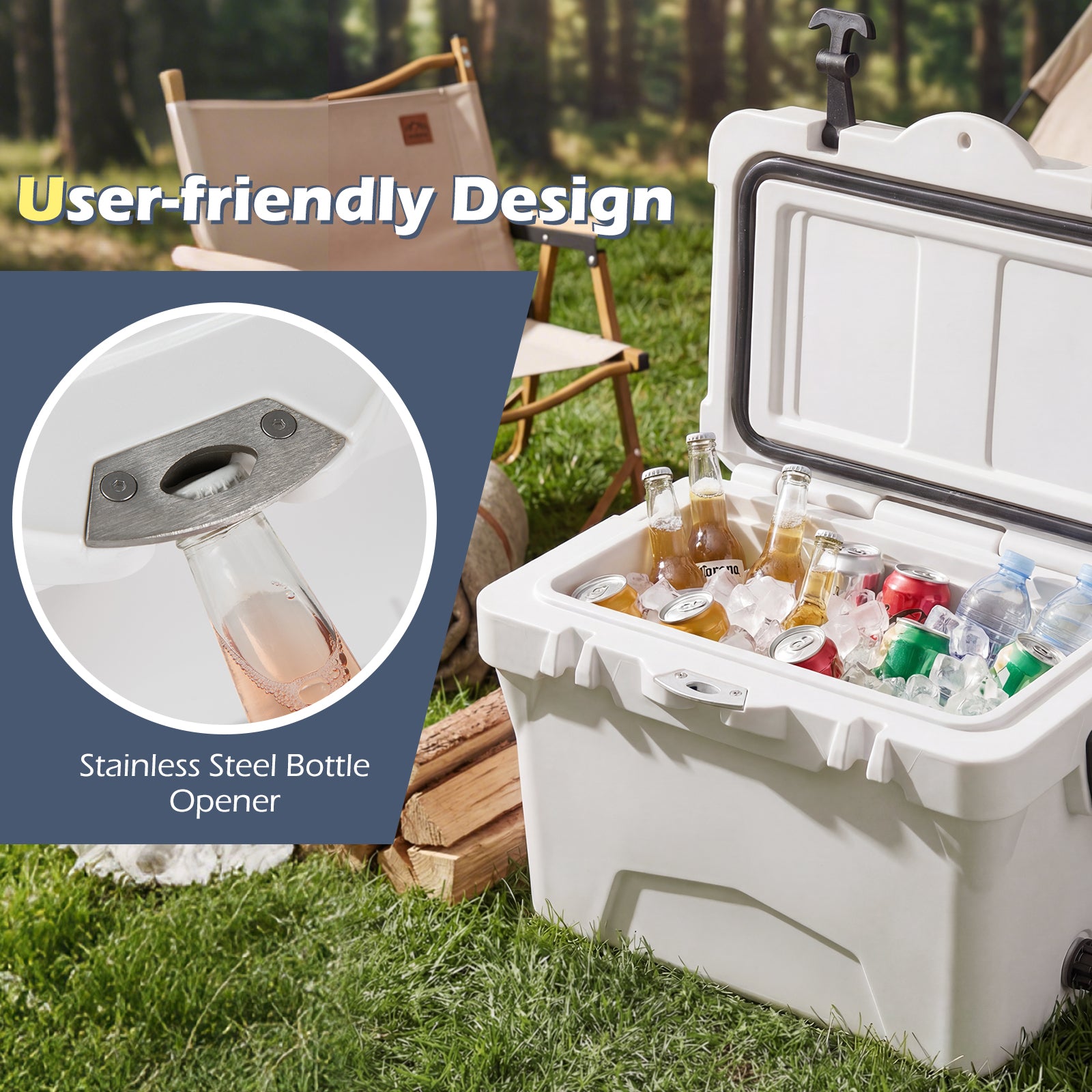20 Quart Portable Hard Cooler, Built-In Ruler And Bottle, White Coolers at Gallery Canada
