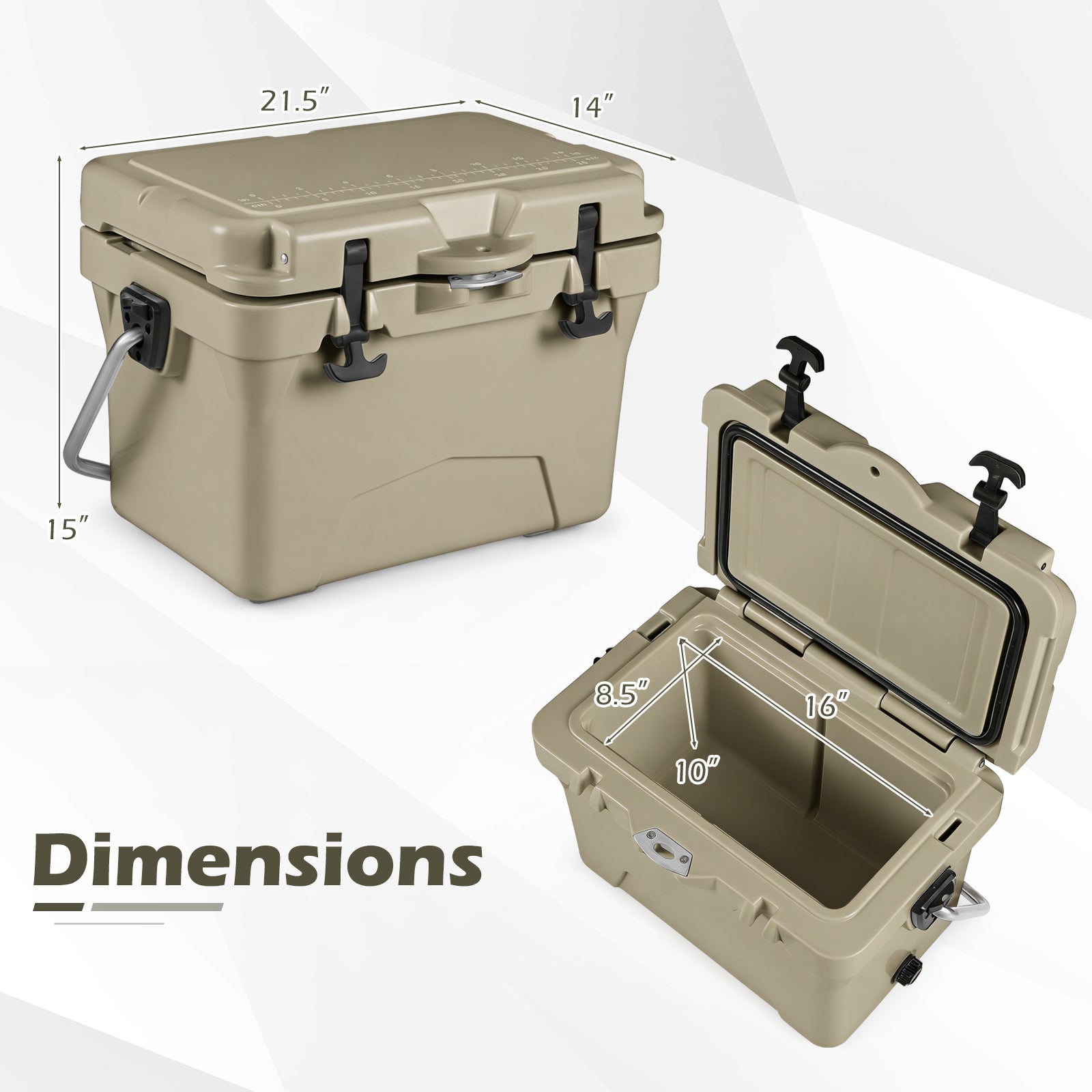 20 Quart Portable Hard Cooler, Built-In Ruler And Bottle, Khaki Coolers at Gallery Canada