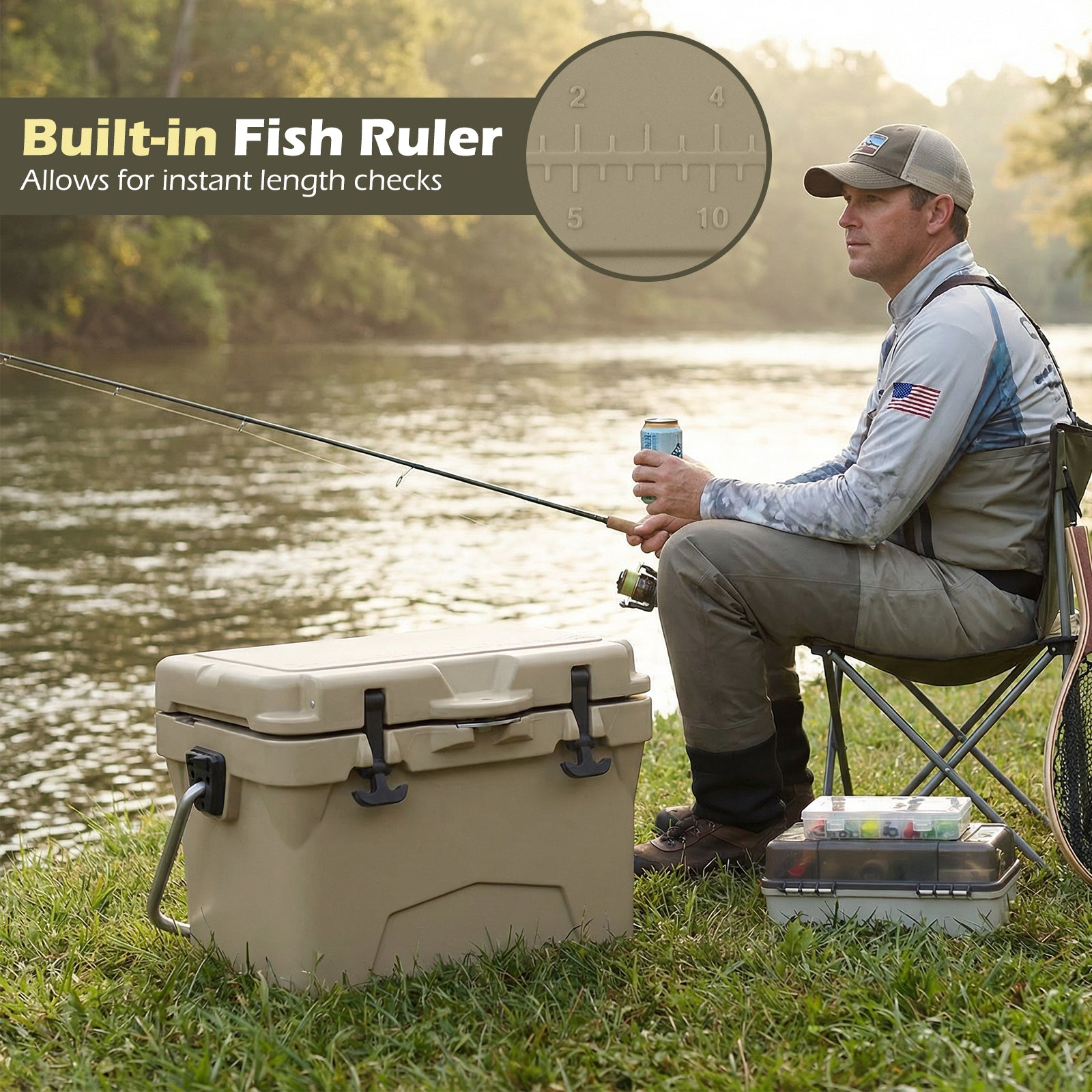 20 Quart Portable Hard Cooler, Built-In Ruler And Bottle, Khaki Coolers at Gallery Canada