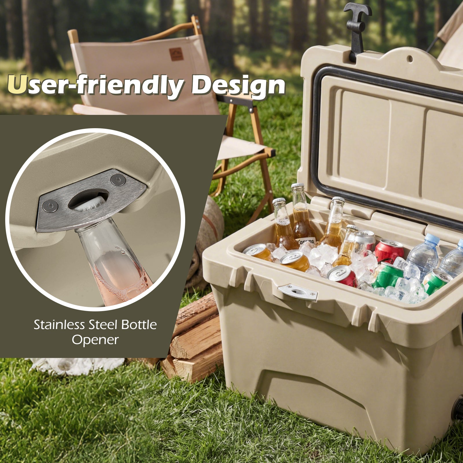 20 Quart Portable Hard Cooler, Built-In Ruler And Bottle, Khaki Coolers at Gallery Canada