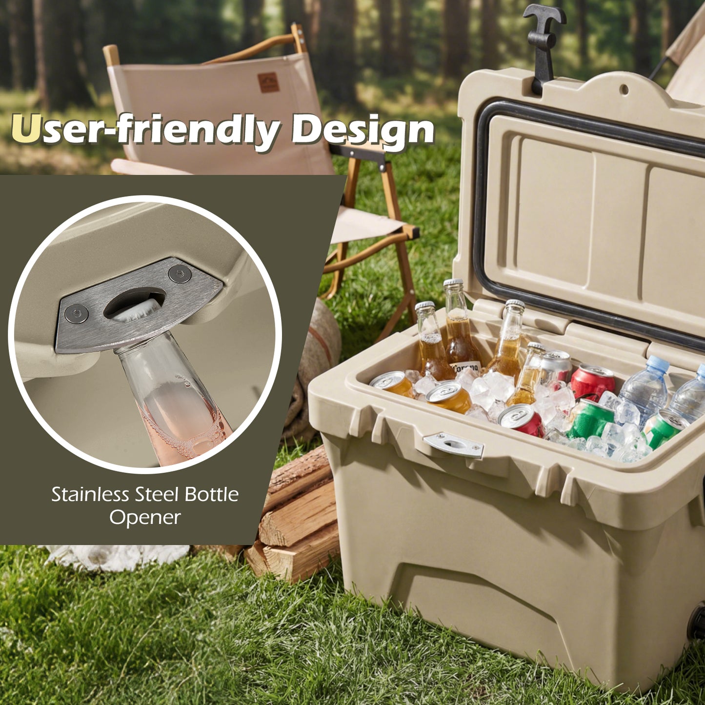 20 Quart Portable Hard Cooler, Built-In Ruler And Bottle, Khaki Coolers at Gallery Canada