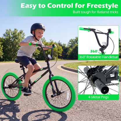 20" Kids Trick Bike, 360 Steering, Adjustable Seat, Green Kids Bike at Gallery Canada
