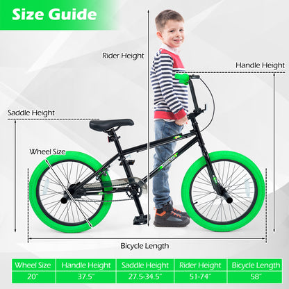 20" Kids Trick Bike, 360 Steering, Adjustable Seat, Green Kids Bike at Gallery Canada