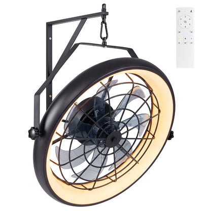 20" Wall Mounted Fan with Dimmable LED Light, Black