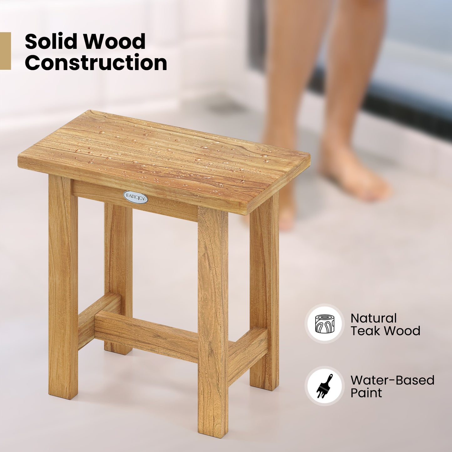 20 inch Teak Shower Bench Waterproof Shower Stool for Shaving Legs, Natural Bath Safety at Gallery Canada