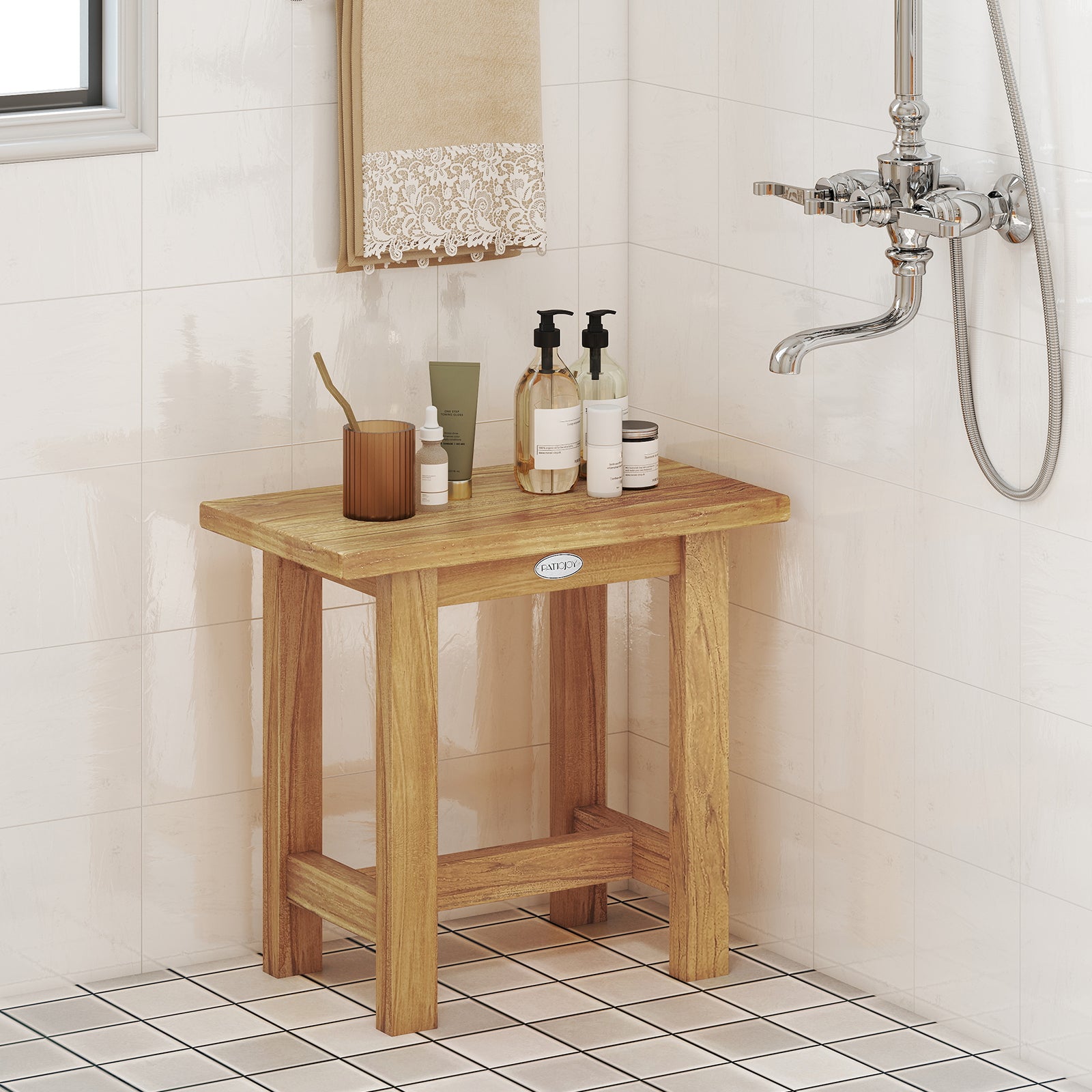 20 inch Teak Shower Bench Waterproof Shower Stool for Shaving Legs, Natural Bath Safety at Gallery Canada