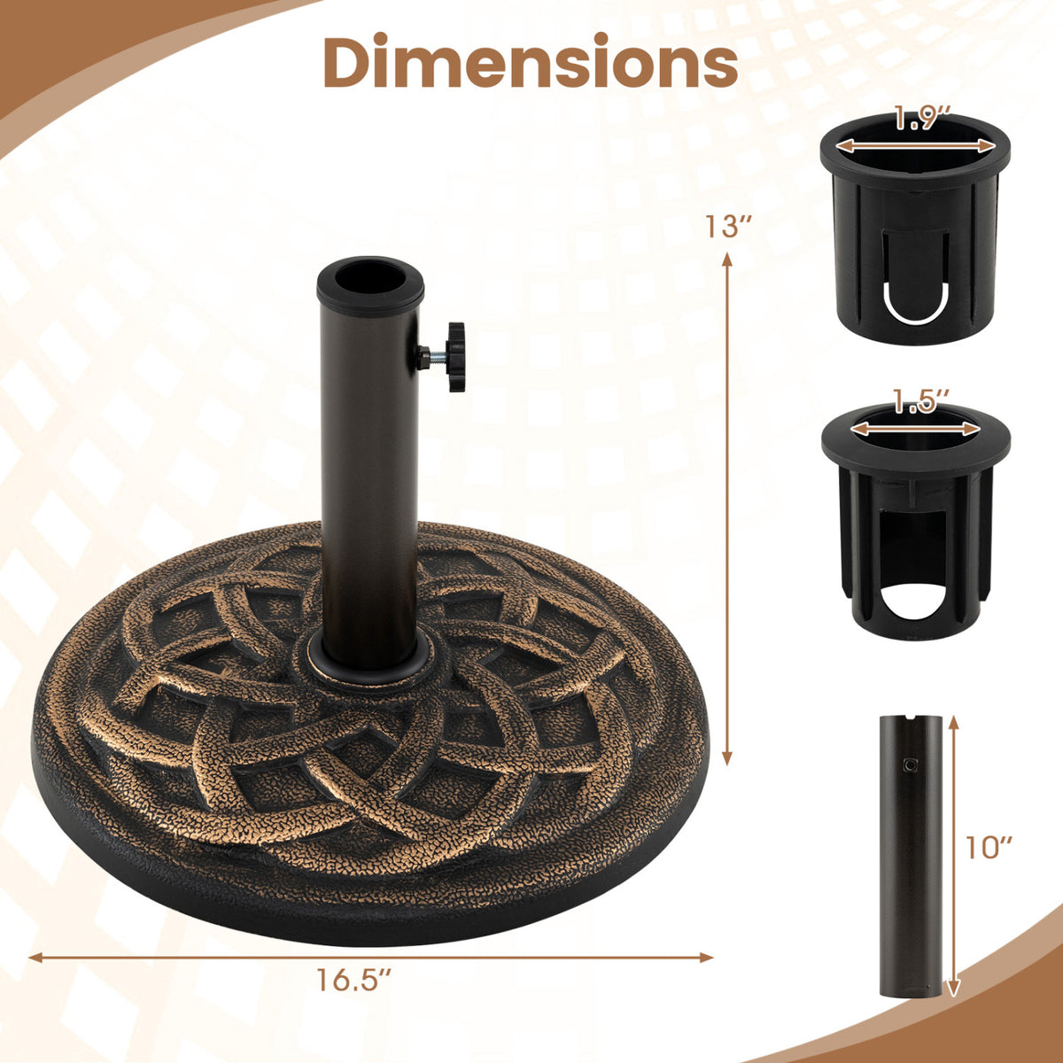 Base de parasol ronde de 17 pouces, 20 lb, bronze