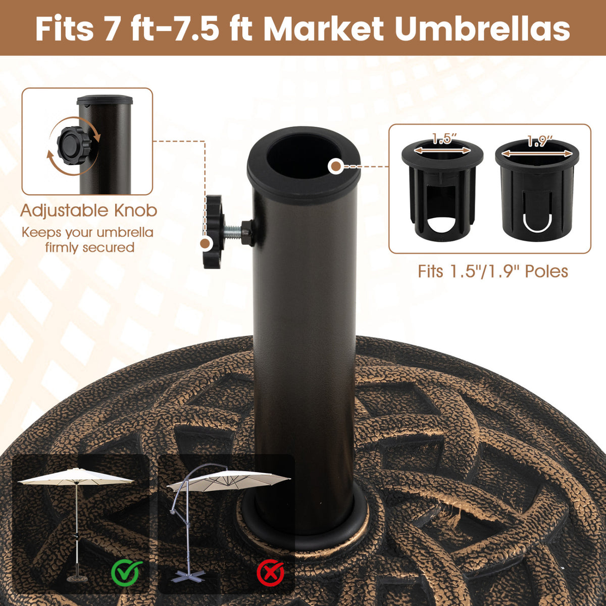 Base de parasol ronde de 17 pouces, 20 lb, bronze