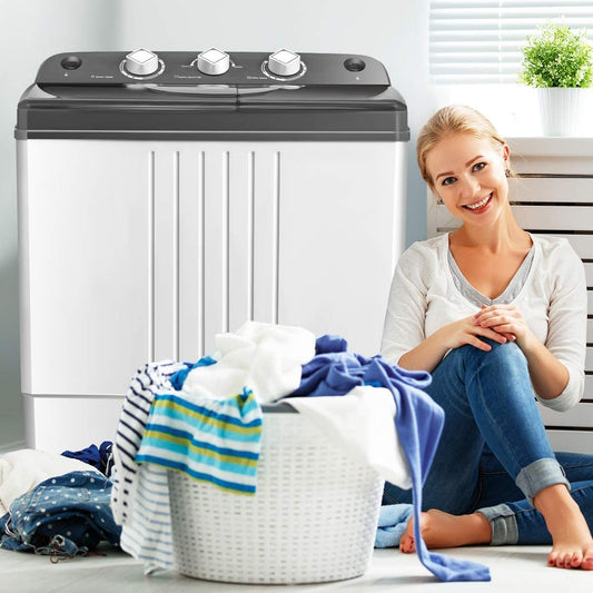 20 lbs Portable Semi-Automatic Twin-Tub Washing Machine, Gray Washing Machines Gray at Gallery Canada