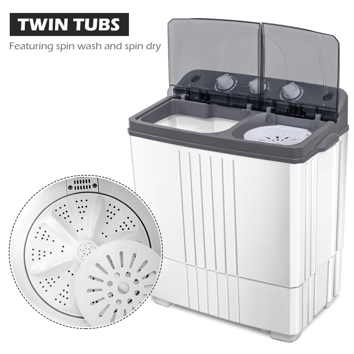 20 lbs Portable Semi-Automatic Twin-tub Washing Machine, Gray Washing Machines at Gallery Canada